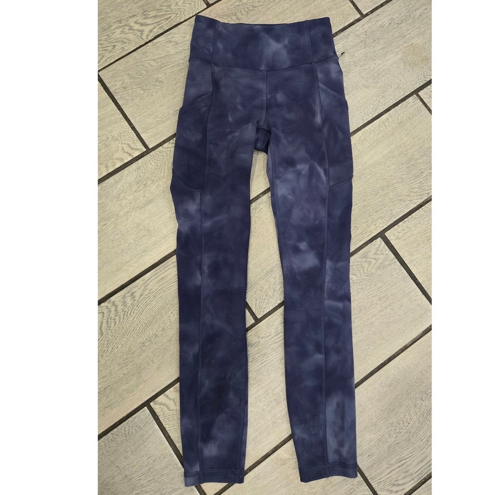 Lululemon Fast and Free High Rise Tie Dye Leggings Navy Blue Grey Size 2